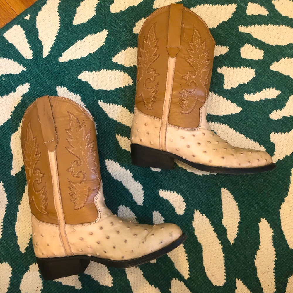 Vintage ostrich leather cowboy boots